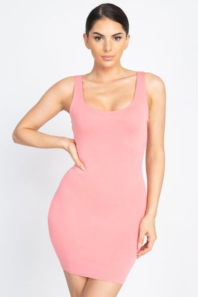 Paloma Pomona Pullover 96% Rayon 4% Spandex Simple Sexy Solid Color Sleeveless Scoop Neckline Knit Mini Dress (Coral)