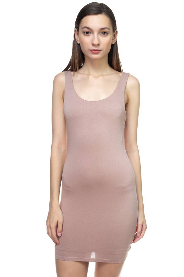 Paloma Pomona Pullover 96% Rayon 4% Spandex Simple Sexy Solid Color Sleeveless Scoop Neckline Knit Mini Dress (Nude)