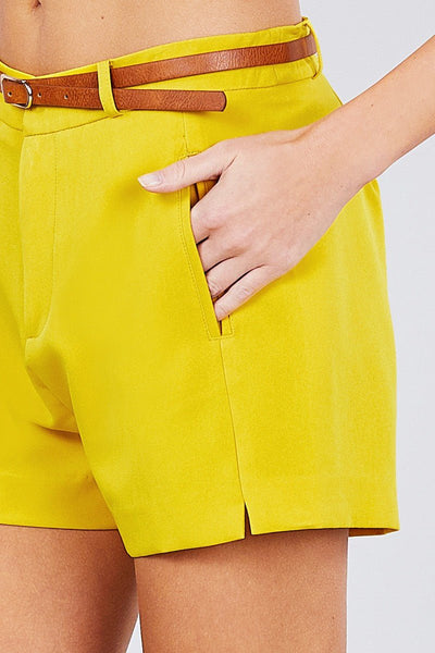Our Best Polyester Blend Front Slit Sash Belt Tie w/Elastic Band Short Pants (Citrus Mustard)