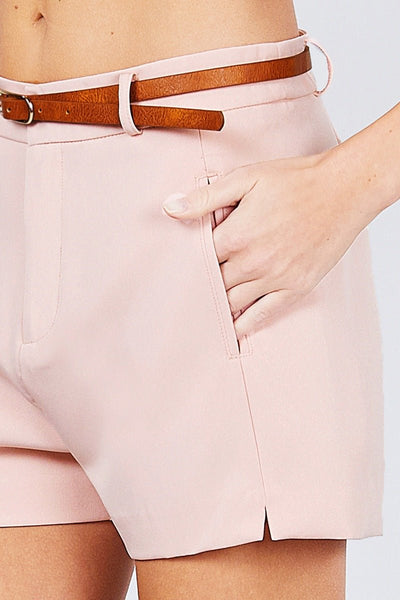 Our Best Polyester Blend Front Slit Sash Belt Tie w/Elastic Band Short Pants (Pink)