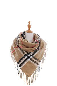 Modern Check Square Scarf With Fringe