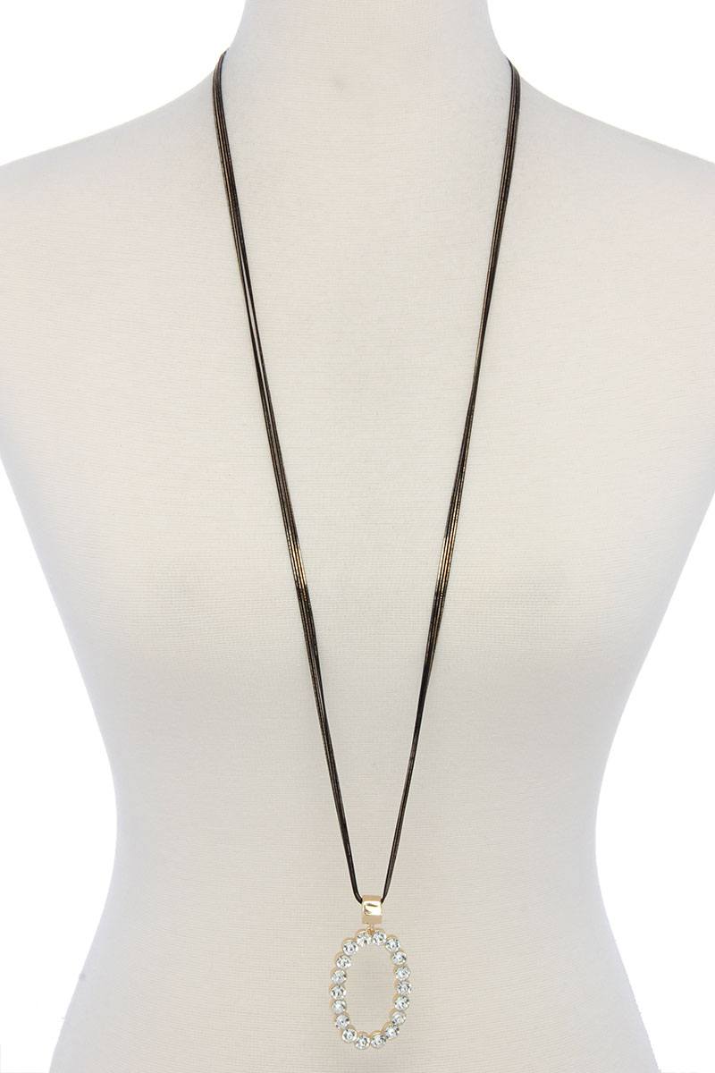 Rhinestone Oval Shape Pendant Necklace