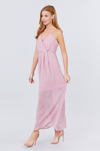 Flora Free Flow 100% Polyester V-neck Cross Back Strap Detail Maxi Cami Dress (Modern Pink)