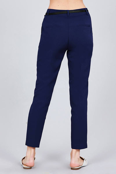 Sexy But Simple Polyester/Spandex Blend Classic Woven Pants w/Belt (Dark/Navy)