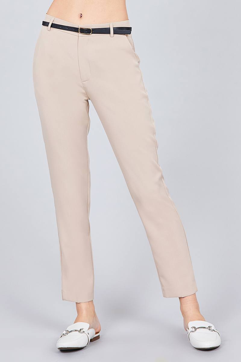 Sexy But Simple Polyester/Spandex Blend Classic Woven Pants w/Belt (Khaki)