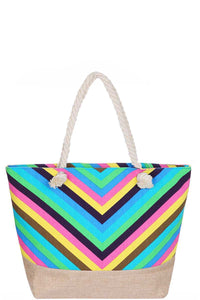 Darlene Downtown Polyester Blend Stylish Sassy Sophisticated Rainbow Chevron Pattern Natural Shopper Bag