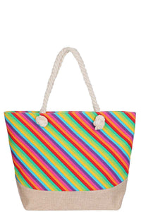 Darlene Downtown Polyester Blend Fashion Plus Multi-Colour Rainbow Pattern Natural Shopper Bag
