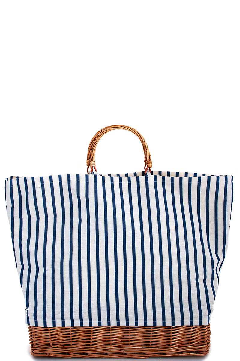 Darlene Downtown Polyester Blend Ladies Fashion Plus Natural Woven Straw & Striped Fabric Tote Bag