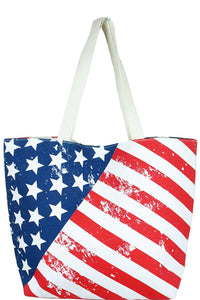 Darlene Downtown Polyester Blend Fashion Plus American Flag Multi-Colour Print Canvas Shopper Bag