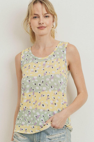 Printed Terry Back Opened Sleeveless Top