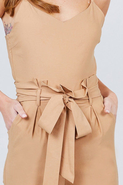 Cami Strap V-neck Belted Tie W/back Zipper Jumpsuit
