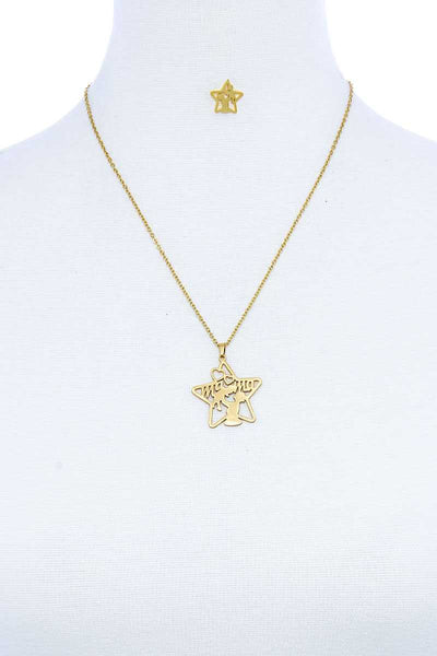 Fashion Modern Star Mama Pendant Necklace And Earring Set
