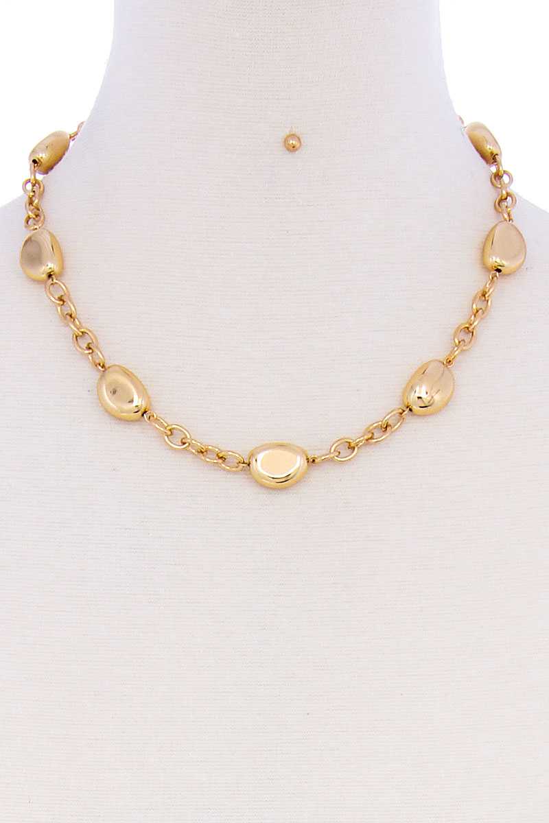 Stylish Chic Brass Stone Shape Necklace And Earring Set