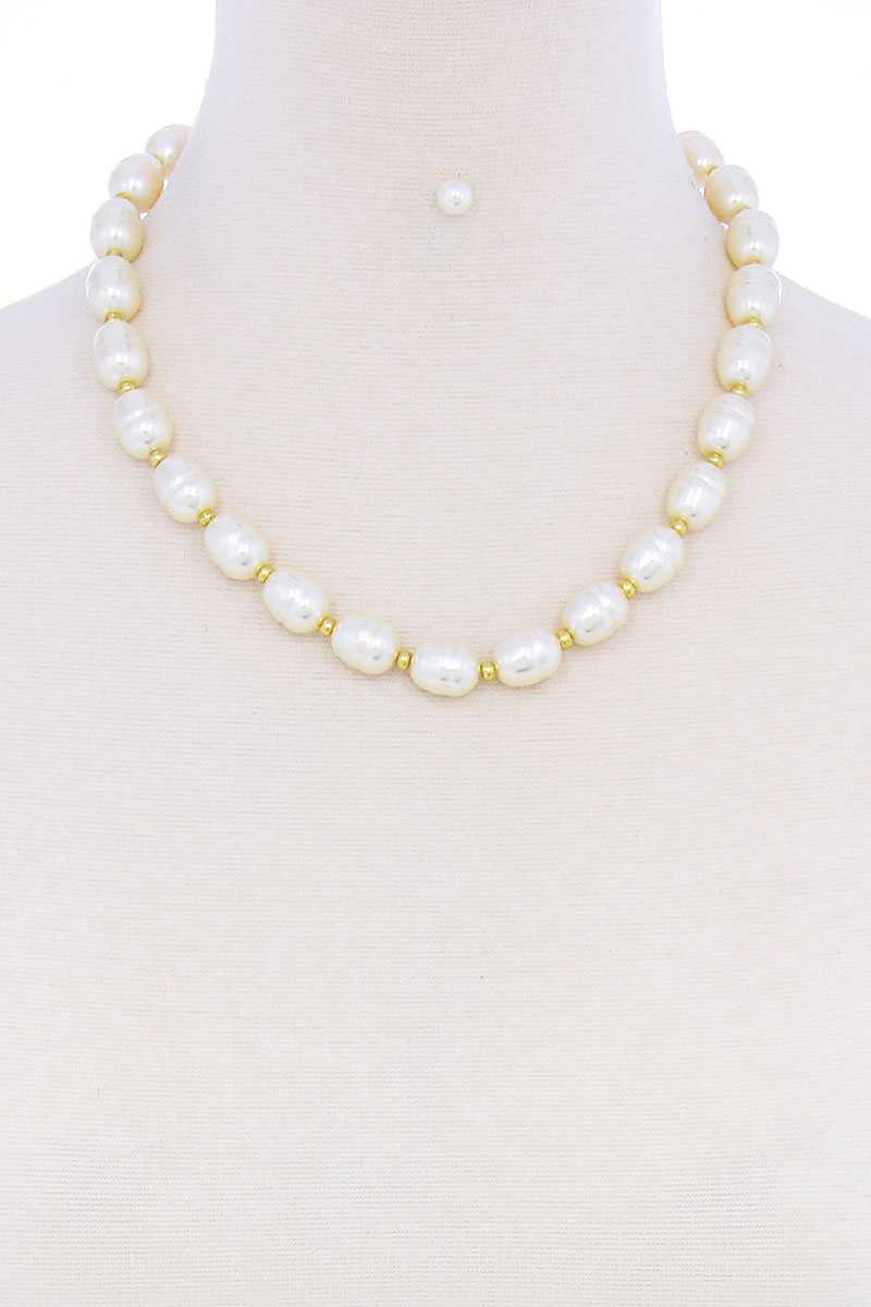 Stylish Fashion Pearl Beaded Necklace And Earring Set
