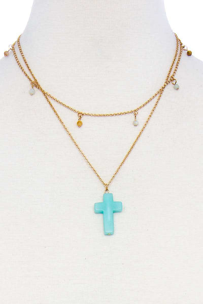 Double Layered Cross Pendant Chain Necklace