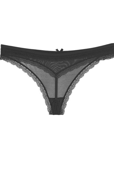 Lacey Lovelace 85% Nylon 15% Spandex Flexible Waistband Lace & Mesh G-string Thong (Black)