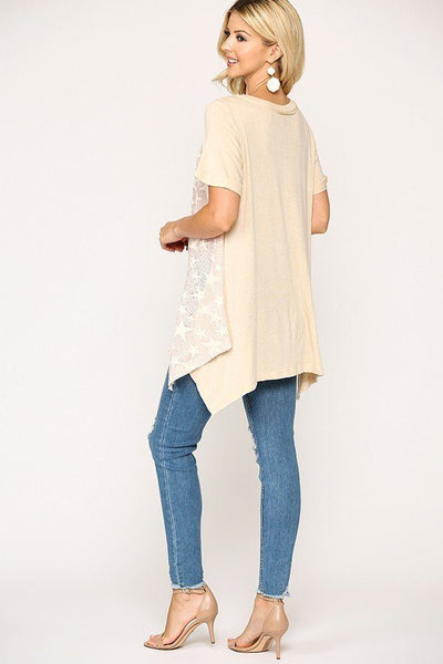 Our Best 95% Acrylic 5% Spandex Star Textured Knit Mixed Tunic Top With Shark Bite Hem (Pale Pink)