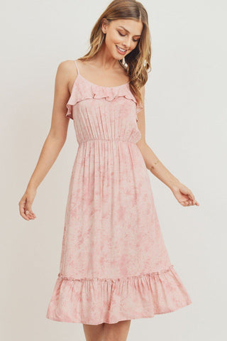Caitlin In The Country Polyester Blend Scoop Neck Ruffle Detail Spaghetti Strap Elastic Waist Midi Dress (Dusty Pink)