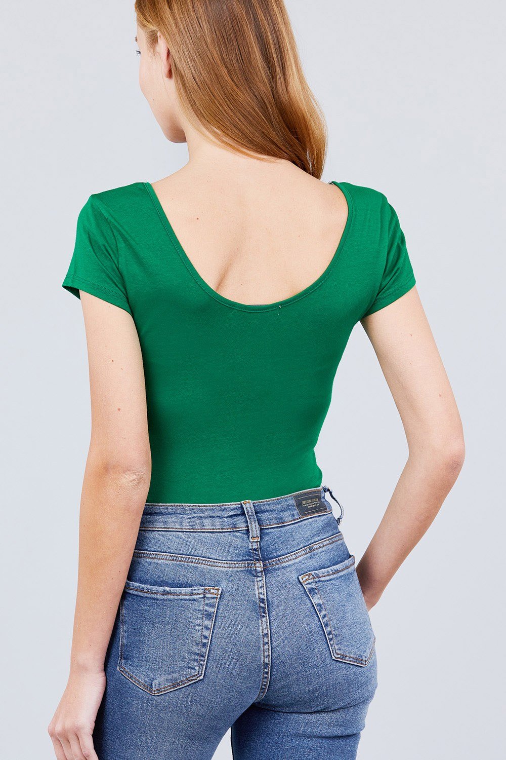 Our Best 95% Cotton 5% Spandex Solid Short Sleeve Scoop Neck Bodysuit (Green)