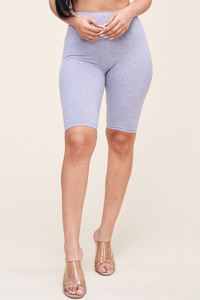 Our Best Made In U.S.A. 96% Cotton 4% Spandex Solid Cotton Lycra Biker Length Shorts (Heather Grey)