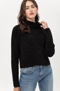 Our Best Mini Velvet 100% Polyester Chenille Crop Sweater Top Collection (Black)
