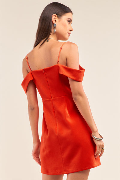 Trinna At Twilight 100% Polyester Off-The-Shoulder Sweetheart Neckline Adjustable Spaghetti Straps Cocktail Party Mini Dress (Tomato)