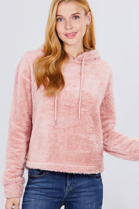 Mona Fiona 100% Polyester Faux Fur Fluffy Hoodie Top (Pink)