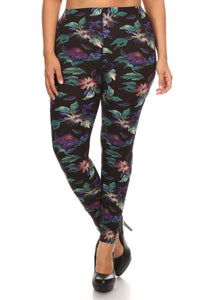 Plus Size Print, Full Length Leggings In A Slim Fitting Style With A Banded High Waist.