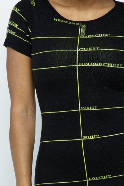 Roxanne Rocks Viscose Blend Lettering Details Body Sculpting Bodycon Knit Mini Dress (Black)