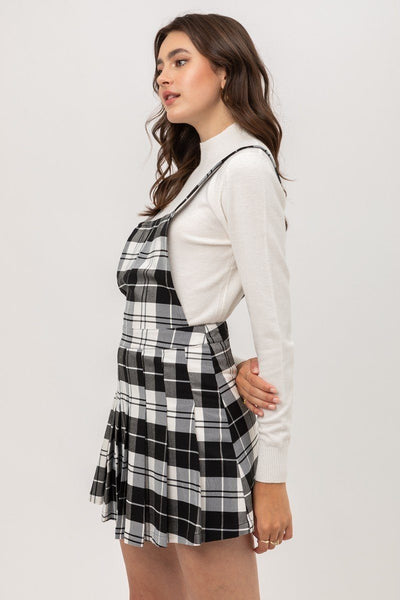 Our Best Woven 65% Rayon 35% Polyester 5% Spandex Stretch Plaid Pleated Skirtall (Black)