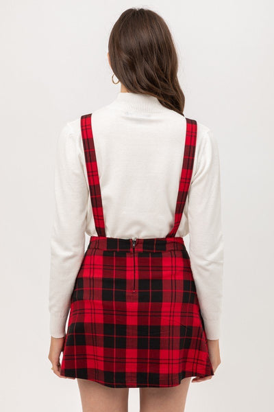 Our Best Woven 65% Rayon 35% Polyester 5% Spandex Stretch Plaid Pleated Skirtall (Red)