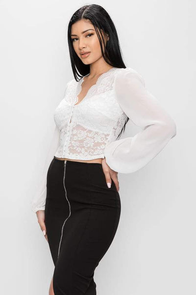 Bell Sleeve Lace Back Crop Top