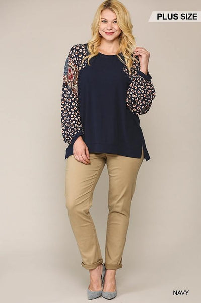 Animal And Paisley Print Mixed Tunic Top With Side Slit