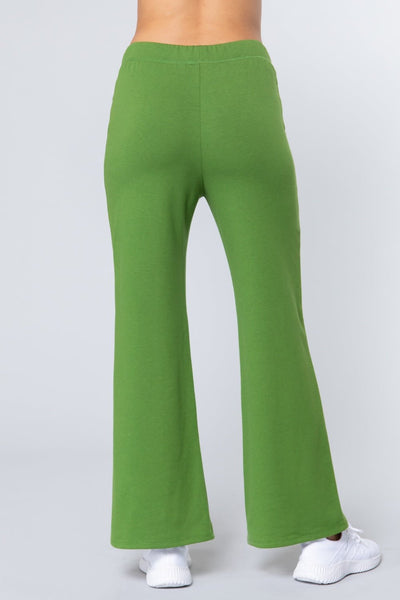Our Best Cotton/Polyester/Spandex Blend French Terry Long Flare Pants (Grass Green)