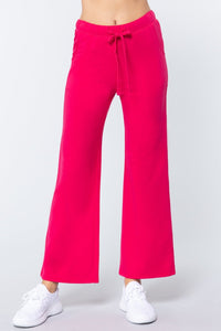 Our Best Cotton/Polyester/Spandex Blend French Terry Long Flare Pants (Hot Pink)