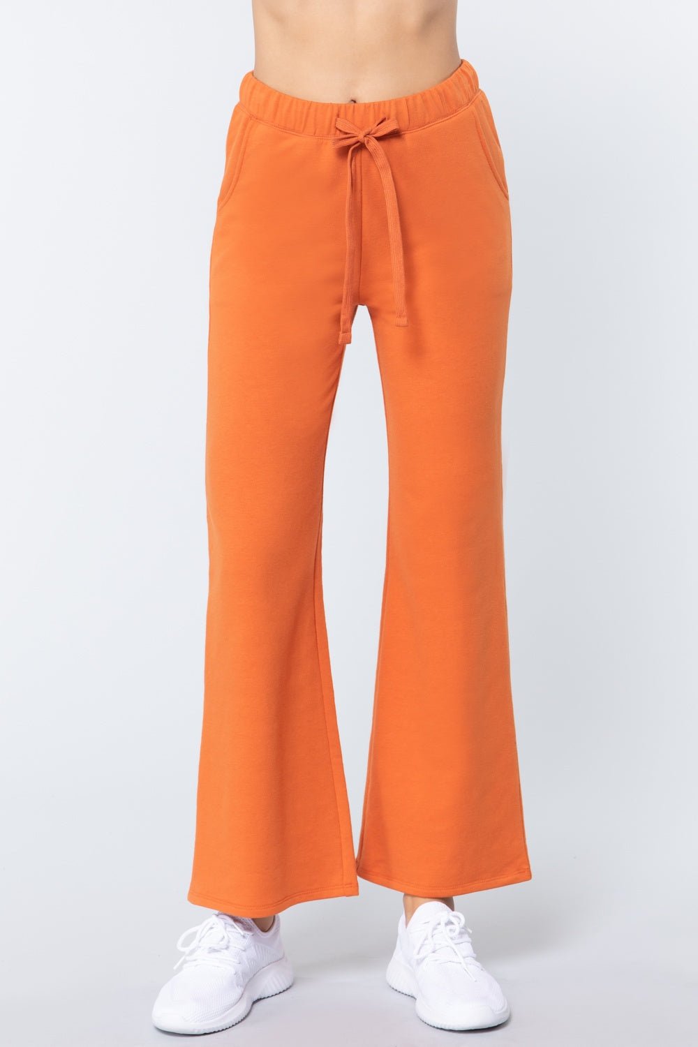 Our Best Cotton/Polyester/Spandex Blend French Terry Long Flare Pants (Orange)