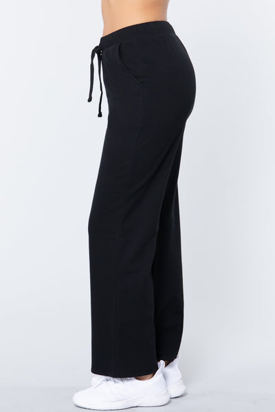 Our Best Cotton/Polyester/Spandex Blend French Terry Long Flare Pants (Black)