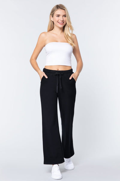 Our Best Cotton/Polyester/Spandex Blend French Terry Long Flare Pants (Black)