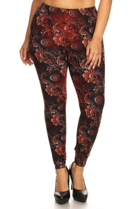 Plus Size Abstract Print, Full Length Leggings In A Slim Fitting Style With A Banded High Waist.