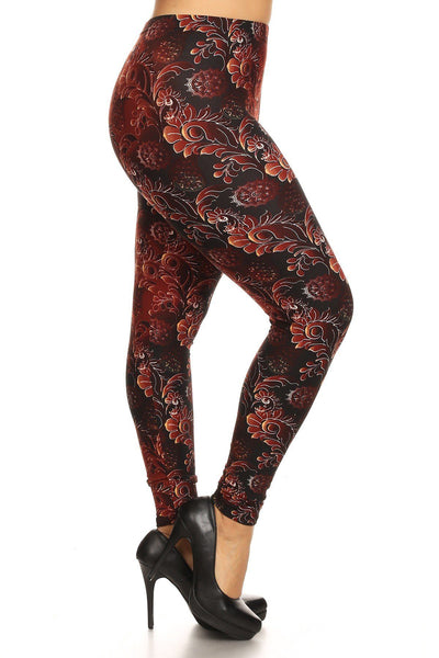 Plus Size Abstract Print, Full Length Leggings In A Slim Fitting Style With A Banded High Waist.