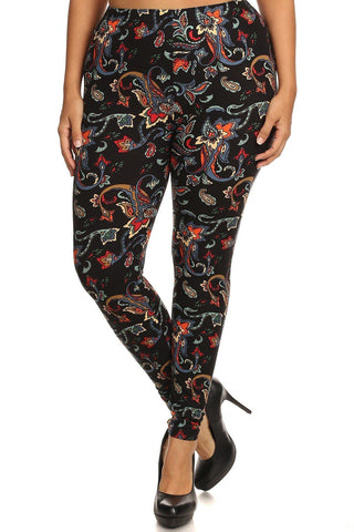 Floral/abstract Print, Full Length Leggings In A Slim Fitting Style With A Banded High Waist
