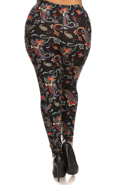 Floral/abstract Print, Full Length Leggings In A Slim Fitting Style With A Banded High Waist