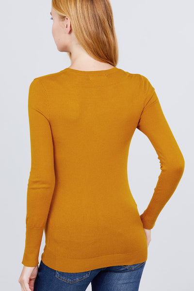 Our Best 50% Viscose 30% Polyester 20% Nylon V-neck Sweater W/rivet Button (Mustard)