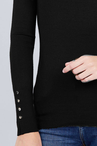 Our Best 50% Viscose 30% Polyester 20% Nylon V-neck Sweater W/rivet Button (Black)