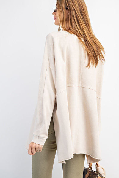 Our Best 100% Cotton Terry Knit Upside Down Detailing Side Slits Pullover Tunic (Khaki)