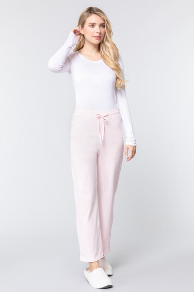 Our Best Solid Color 100% Cotton Drawstring Waist Pajama Pants (Light Pink)