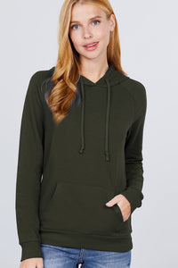 Moesha Felicia Cotton Blend French Terry Pullover Hoodie (Dark Olive)