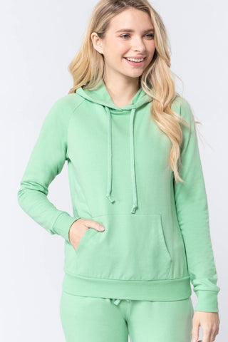 Moesha Felicia Cotton Blend French Terry Pullover Hoodie (Melon Green)