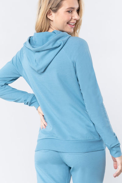 Moesha Felicia Cotton Blend French Terry Pullover Hoodie (Topaz Blue)