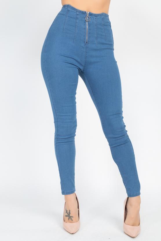 Darla Denim Diva 70% Cotton 28% Polyester 2% Spandex Front Zip High Rise Denim Jeans (Medium Denim)